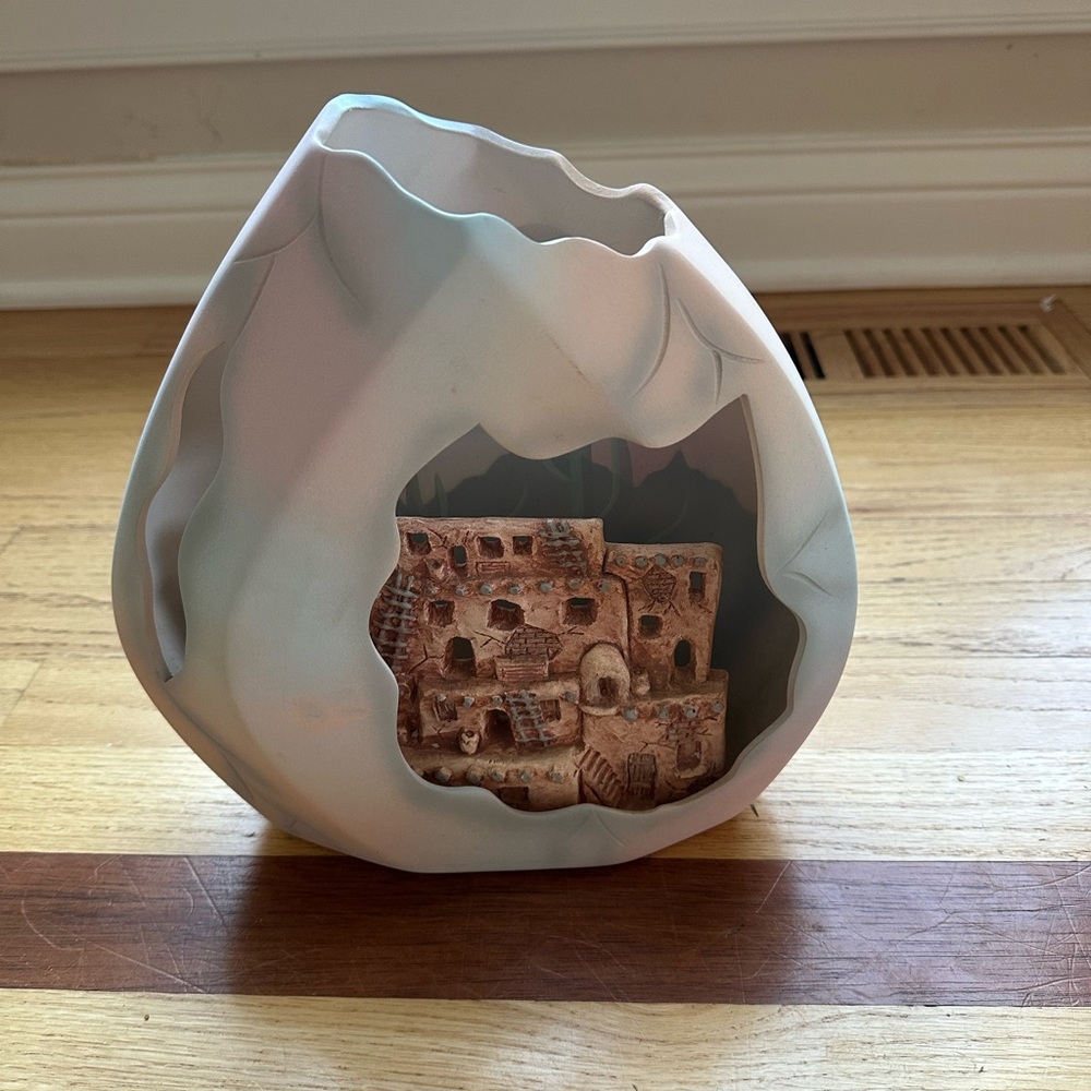 J Vincent Studios Vintage Art Pottery Old Village Southwest Cut Out Vase